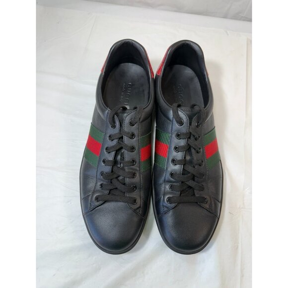 Gucci Ace Black Leather Python Embossed Leather Lace Up Sneakers Men size12 - Picture 15 of 16